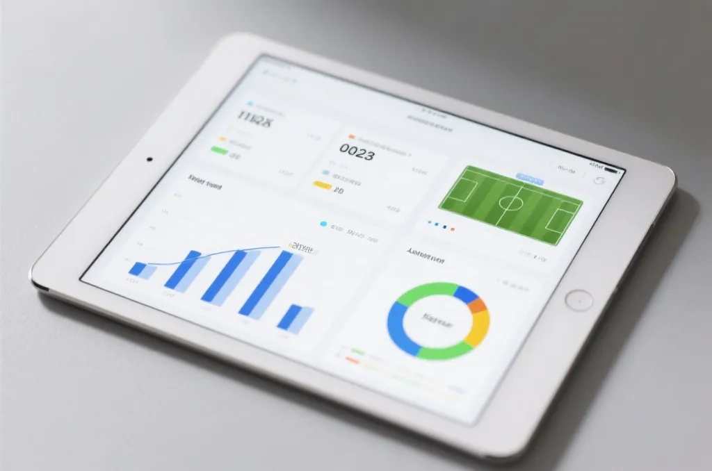 Sports analytics dashboard showing abstract statistics and data charts of a football match